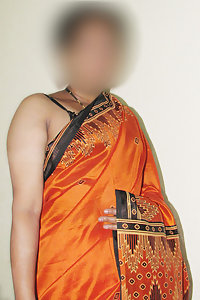 Indian Housewife Shamina Orange Saree Naked