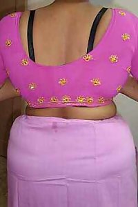 Indian Wife Mahek Pink Saree Stripped Nude