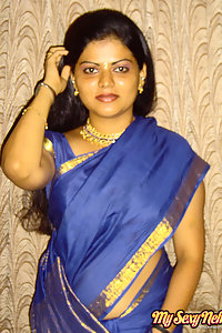 Hot Sexy Neha Nair Blue South Indian Sari