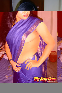 Hot Sexy Neha Nair Blue South Indian Sari