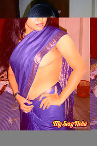 Hot Sexy Neha Nair Blue South Indian Sari